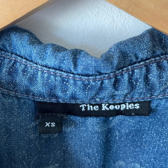 The Kooples Denim Shirt Dress Pearl Button Blue Floral Size XS - Picture 7 of 8